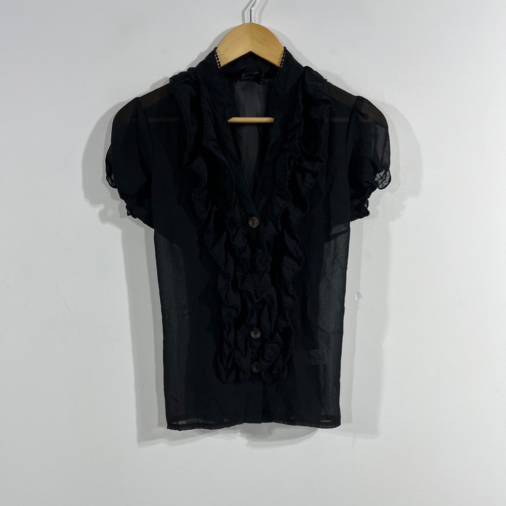 Ali & Kris VTG Edwardian Renfair Sheer Ruffle Blouse Short Puff Sleeve Small